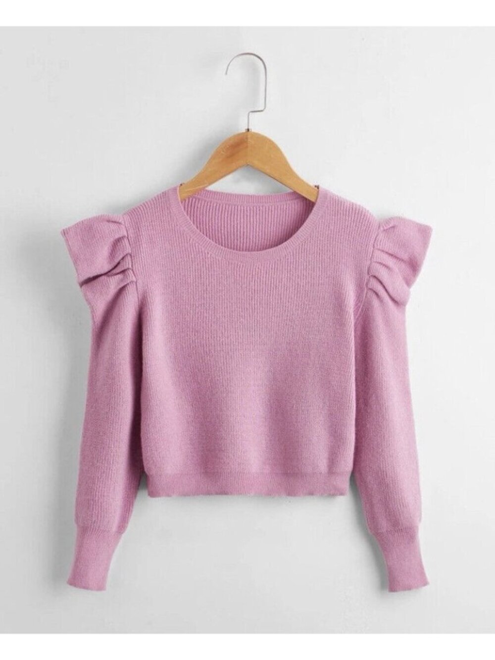 Boutique Toddler Girls Purple Ribbed Knit Leg-of-Mutton Puff Sleeve Sweater 2T
